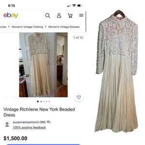 Richilene New York Bonwit Teller Beaded Long Sleeve Maxi Crepe Wedding Gown